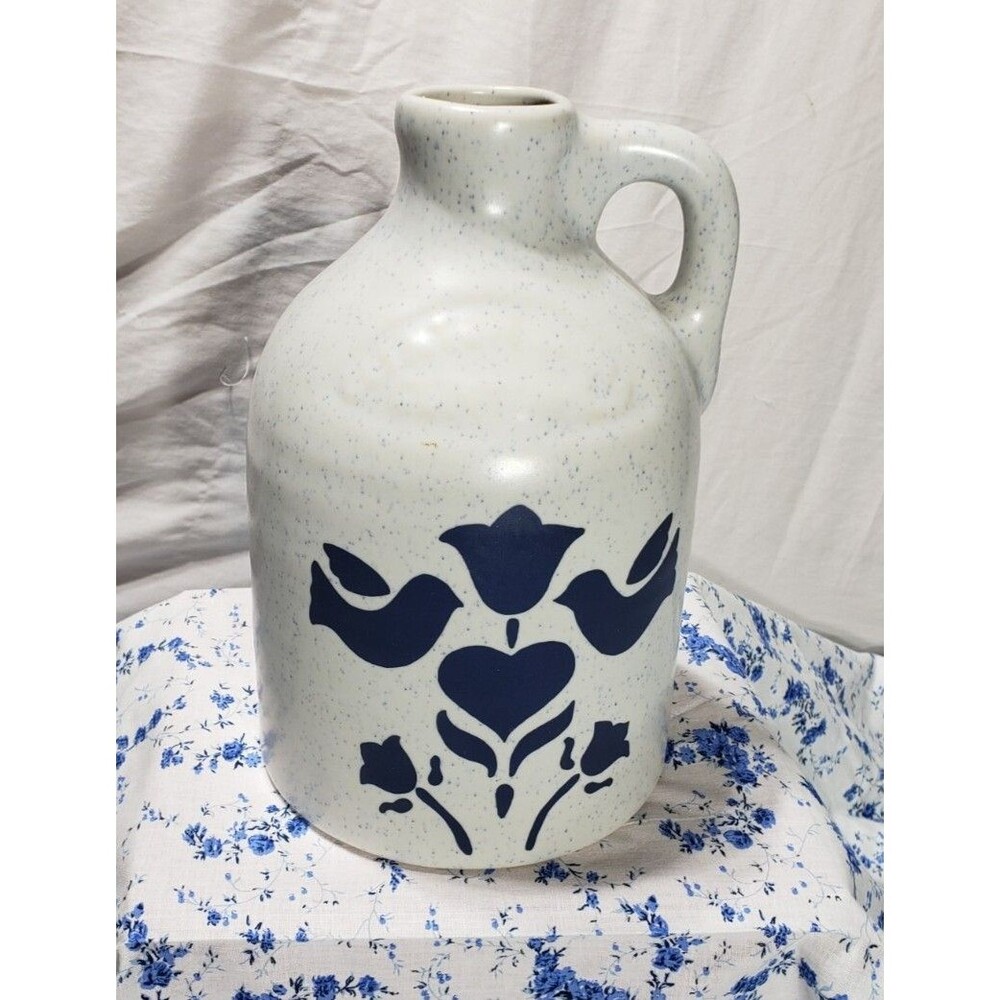 Vintage Harris Pottery Stoneware Jug/ Crock Blue With Birds